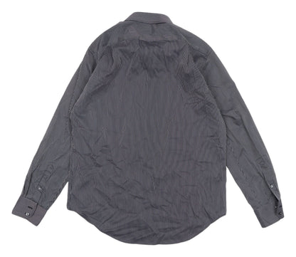 Marks and Spencer Men's Grey Striped Shirt 16