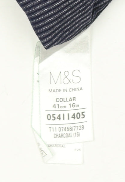 Marks and Spencer Men's Grey Striped Shirt 16