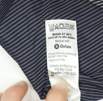 Marks and Spencer Men's Grey Striped Shirt 16