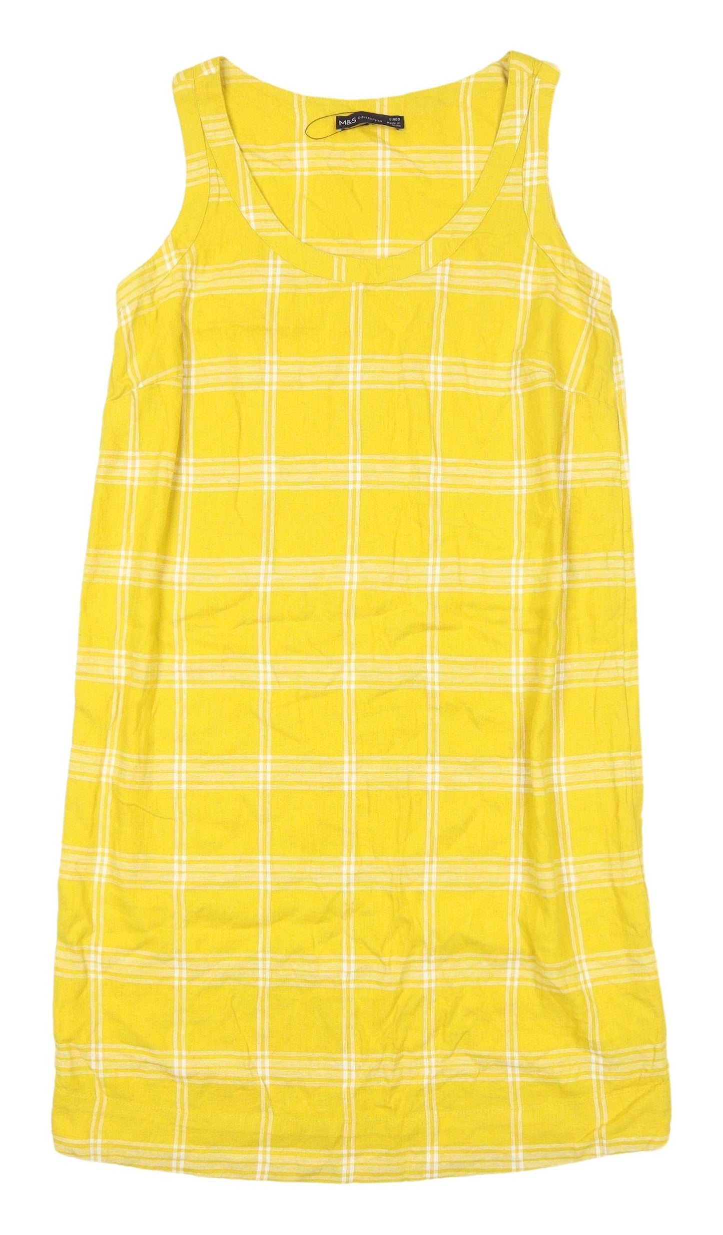 Marks and Spencer Yellow Check Womens Shift Dress Size 8
