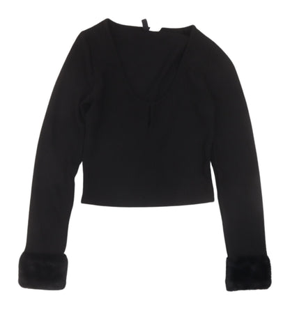 Womens UK Size 8 Divided Black Cropped T-Shirt