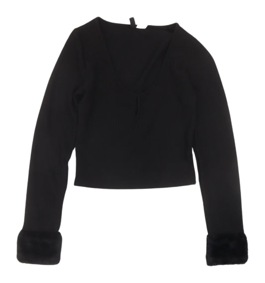 Womens UK Size 8 Divided Black Cropped T-Shirt