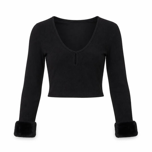 Womens UK Size 8 Divided Black Cropped T-Shirt