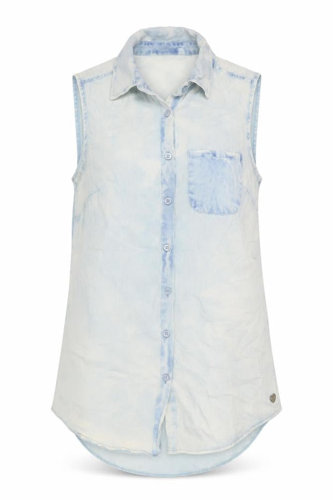 Lee Cooper Women's Blue Cotton Button-Up Sleeveless Shirt