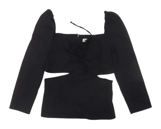 Womens UK Size XS Zara Black Cropped Blouse