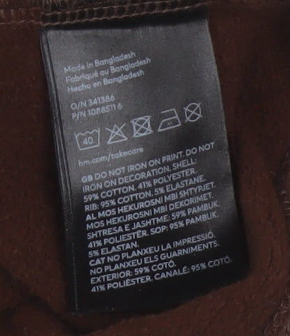 H&M Unisex Brown Graphic Sweatshirt, Size 8, Cotton Polyester