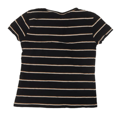 H&M Women's Black Striped T-Shirt, M, Basic Casual