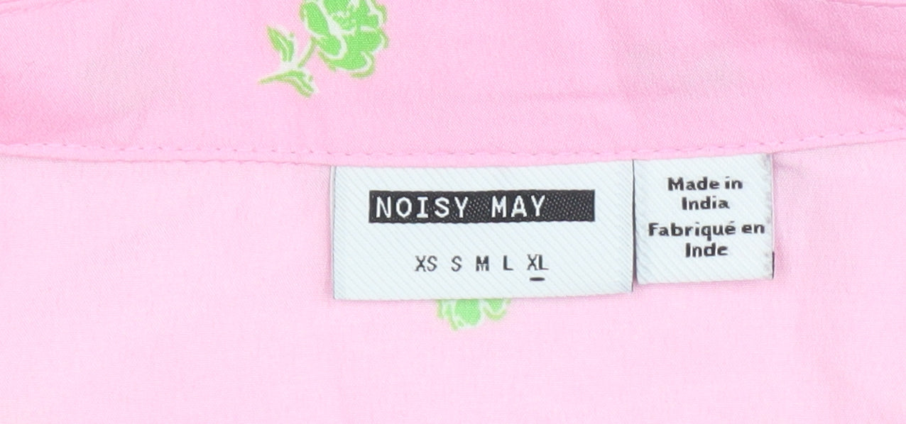 Noisy May Women's Pink Floral Button-Up Blouse M
