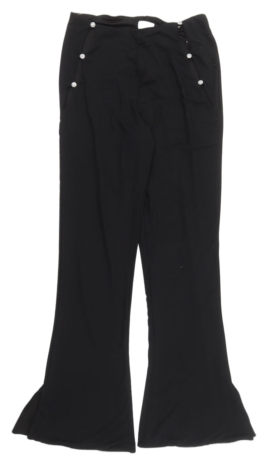 Oh Polly Women's Black Flared Trousers, UK 14