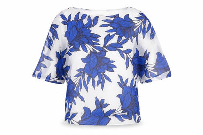 Roman Women's Floral Blue Tunic Blouse, Size 14