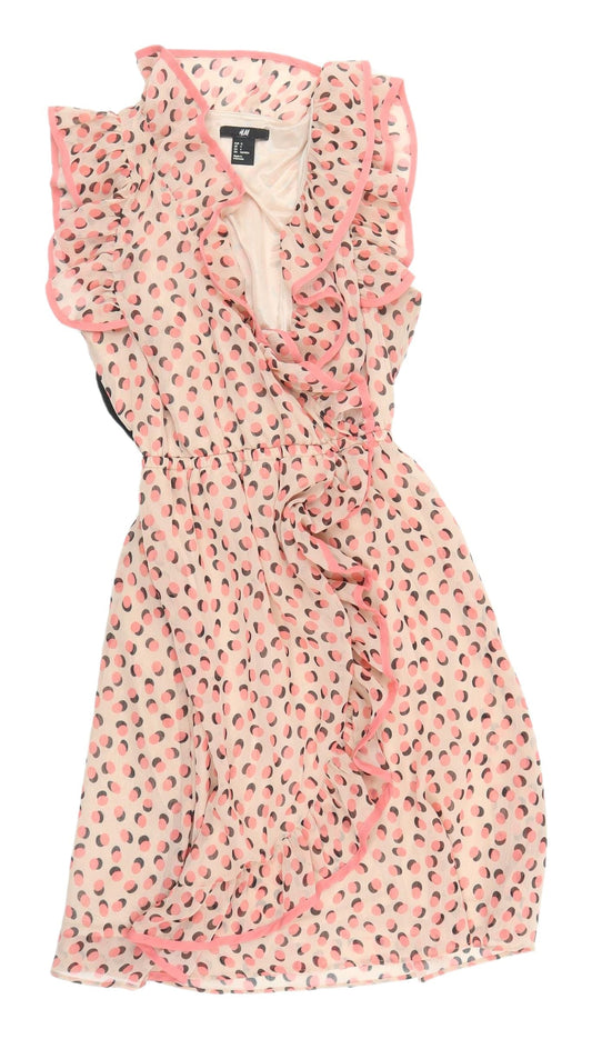 H&M Women's Multicoloured Polka Dot Wrap Dress - Size 6
