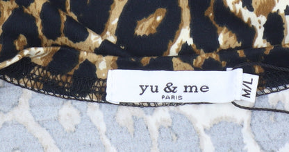 Yu & Me Women's Leopard Print Puff Sleeve T-Shirt, M