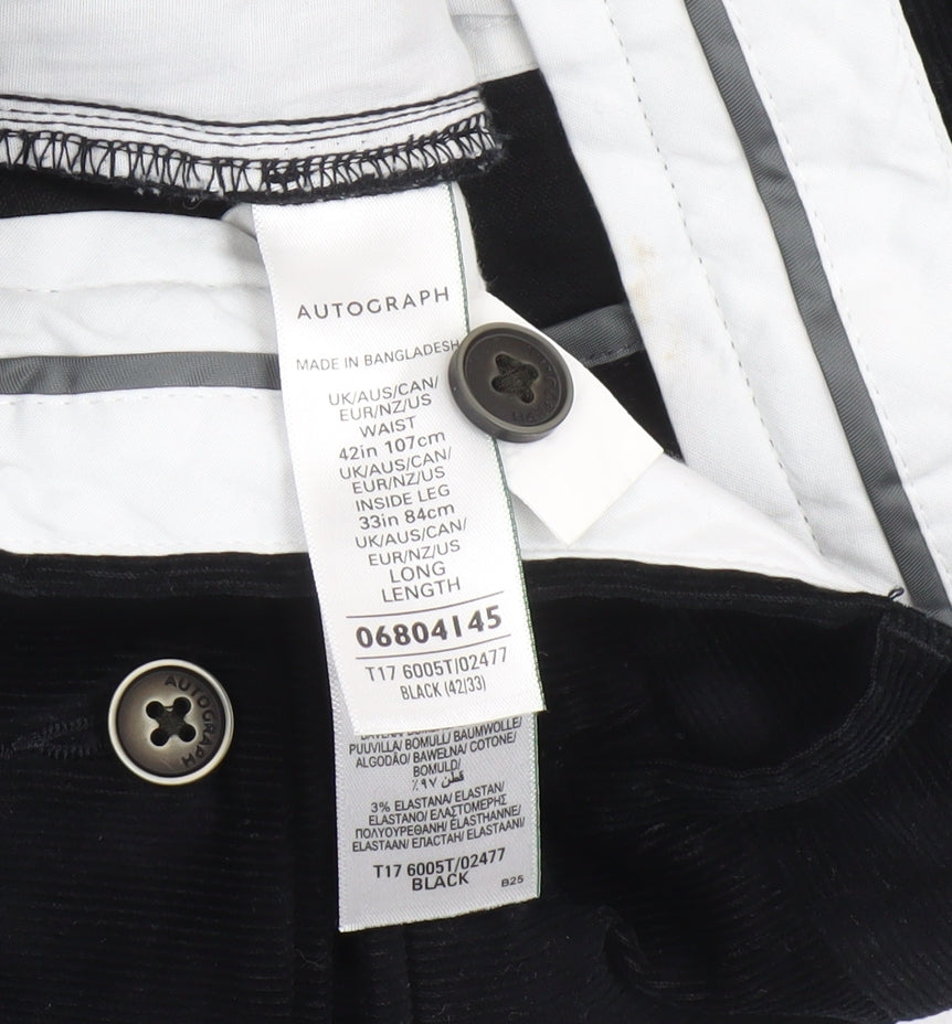 Marks and Spencer Men's Black Tapered Corduroy Trousers