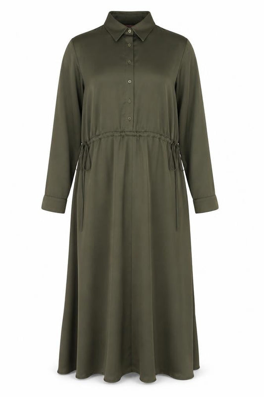 Front view of Urban Threads Green Shirt Dress, Long Sleeve, size 10