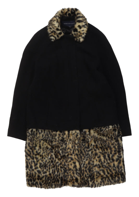 French Connection Women's Black Faux Fur Trim Coat