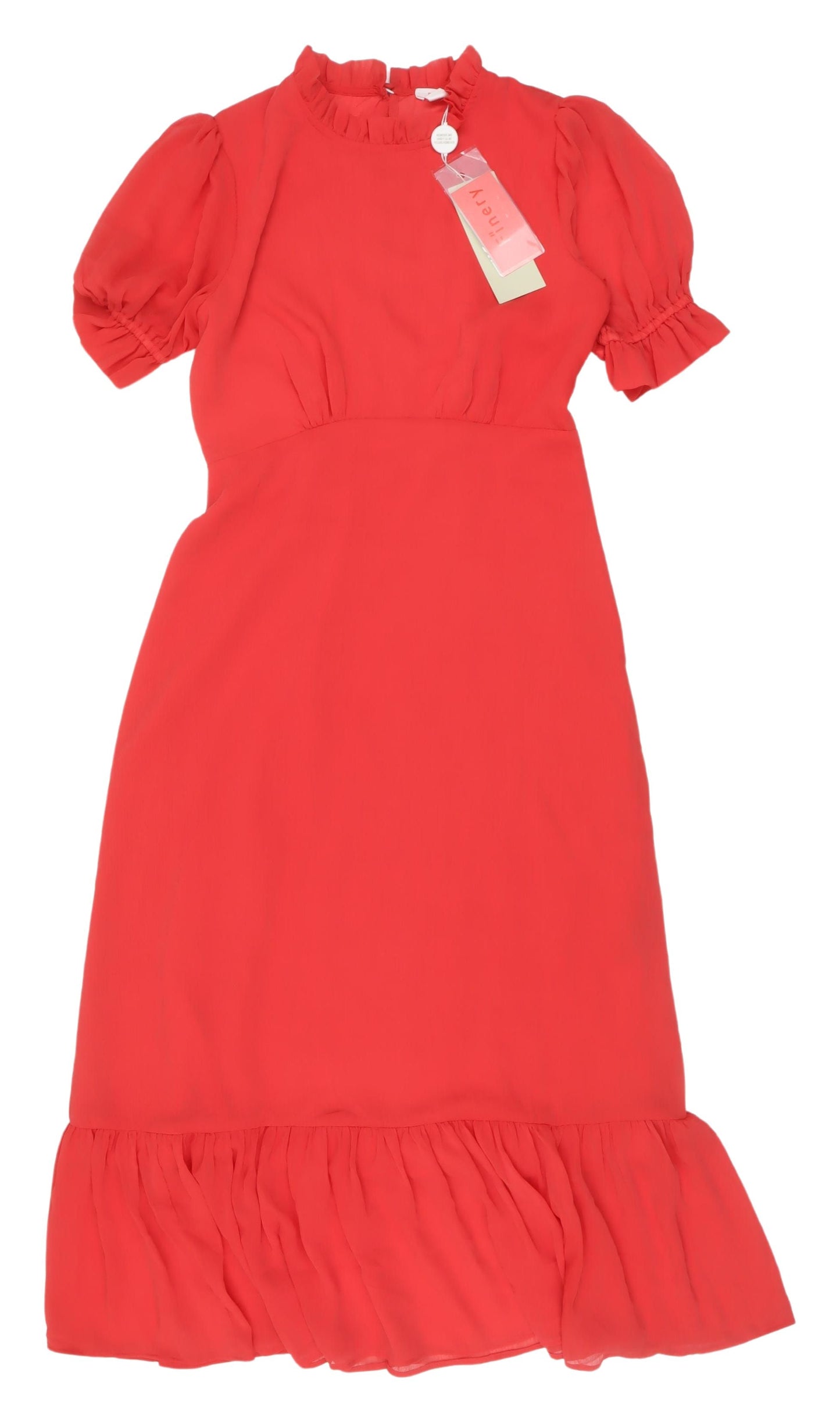 Finery Red A-Line Long Dress with Puff Sleeves 10