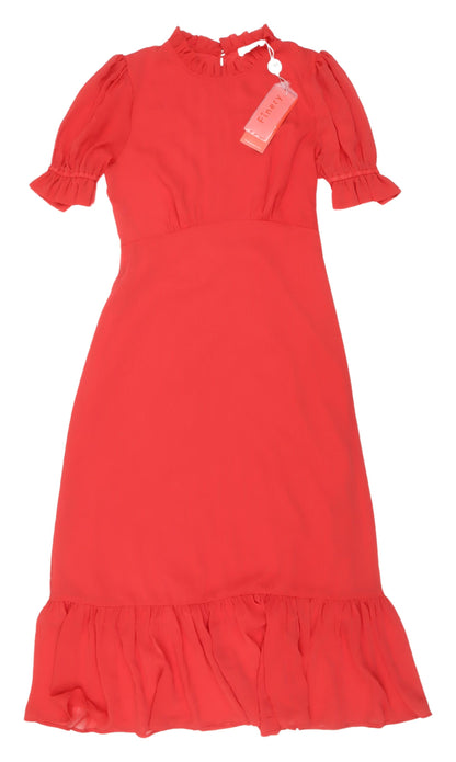 Finery Red A-Line Long Dress with Puff Sleeves 10