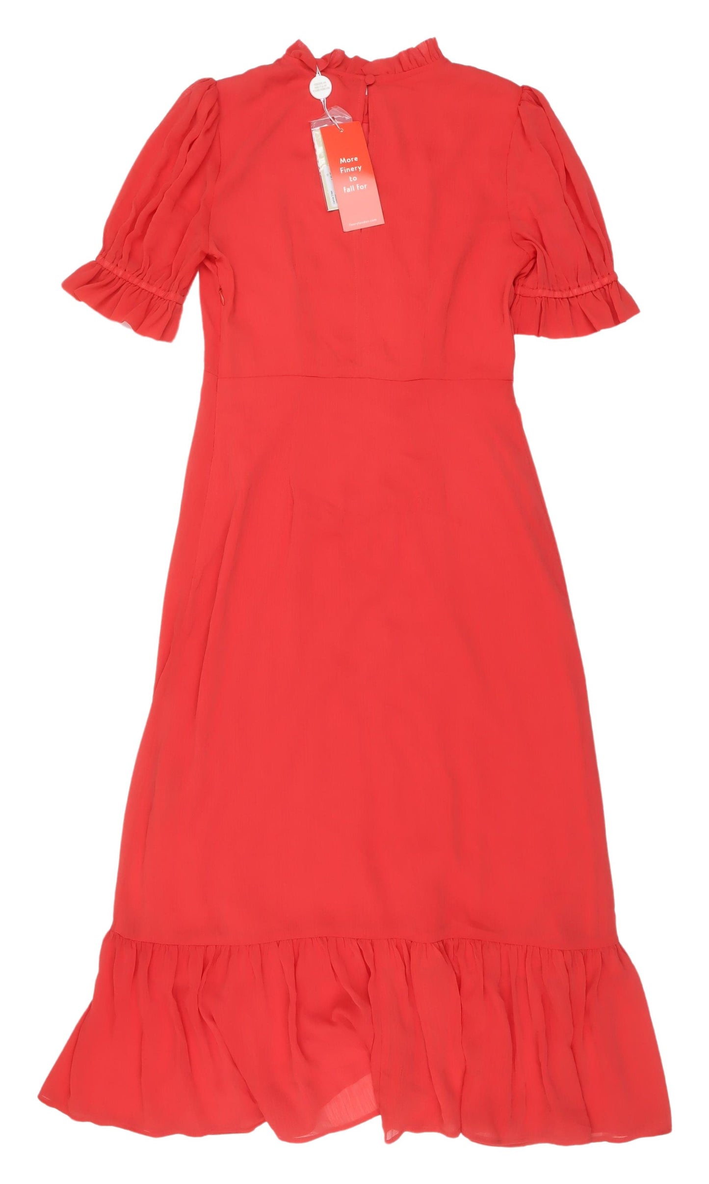 Finery Red A-Line Long Dress with Puff Sleeves 10