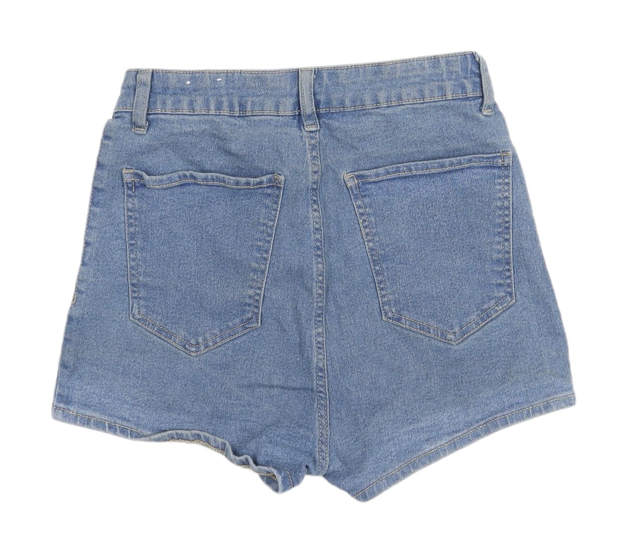Bershka Women's Blue Denim High-Rise Cut-Off Shorts - Size 10