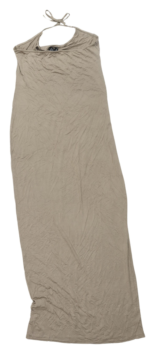PrettyLittleThing Beige Halter Maxi Dress Size 18
