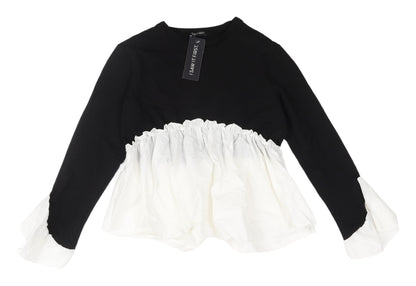 I Saw It First Women's Black White Ruffle Blouse M Casual