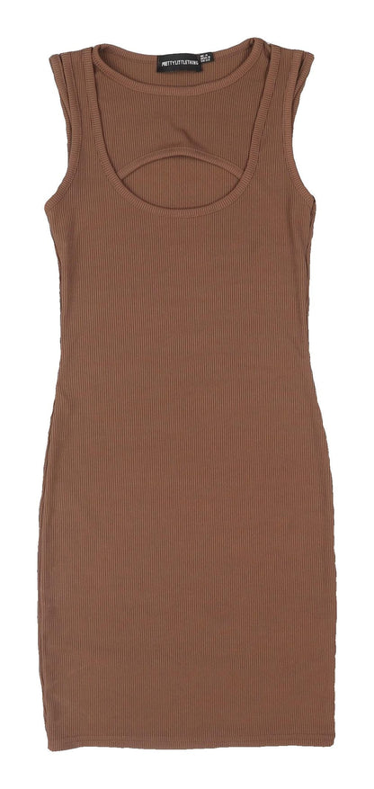 PrettyLittleThing Brown Bodycon Mini Dress UK 4