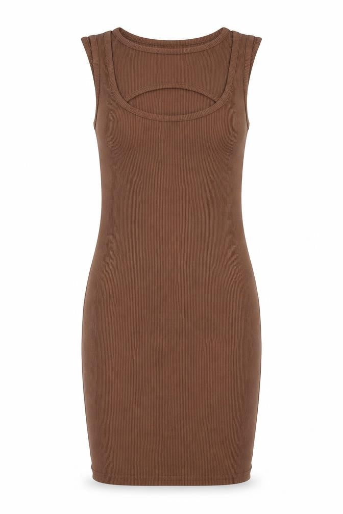 PrettyLittleThing Brown Bodycon Mini Dress UK 4