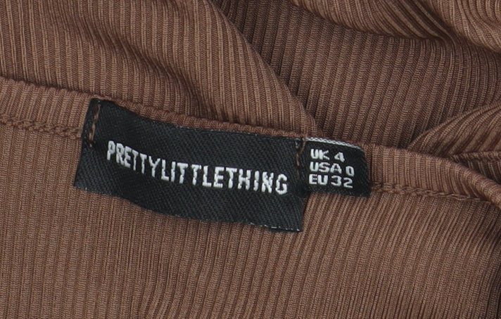 PrettyLittleThing Brown Bodycon Mini Dress UK 4