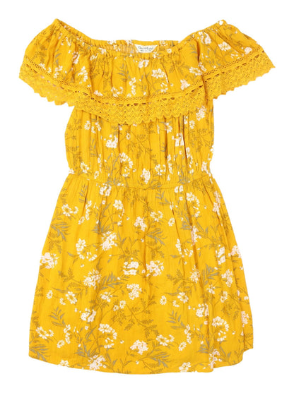 Miss Selfridge Women's Yellow Floral Off-Shoulder Dress