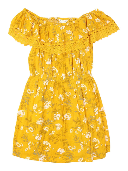 Miss Selfridge Women's Yellow Floral Off-Shoulder Dress