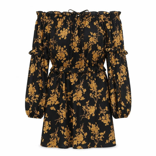 Front view of In The Style Women's Black Floral A-Line Dress