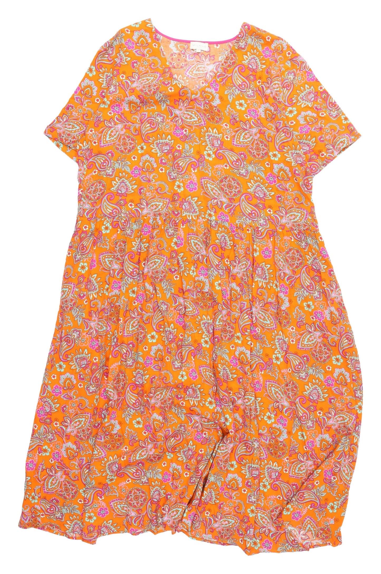 Milano Women's Orange Paisley Viscose Dress, Size 12