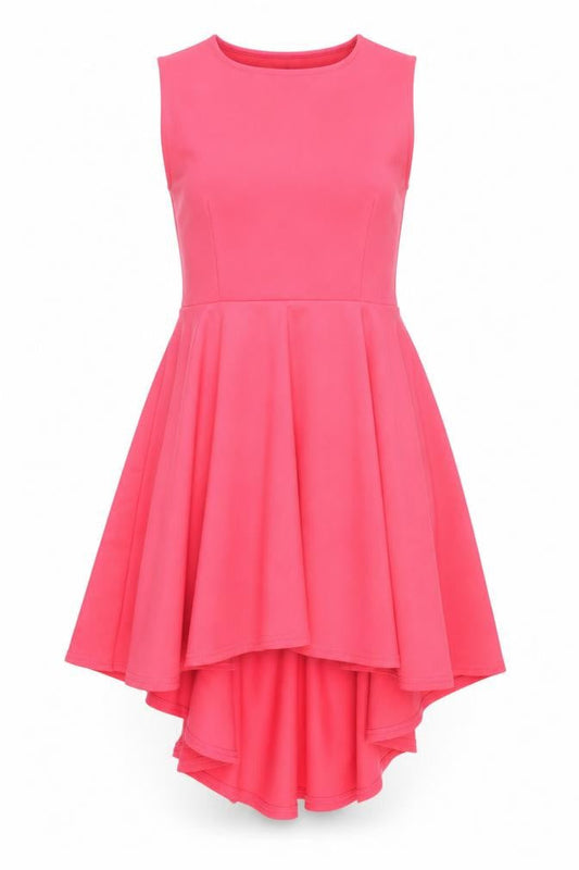 Front view of Missi London Pink Hi-Low A-Line Dress UK 12