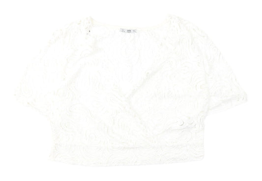 Womens UK Size L Zara White Cropped Blouse