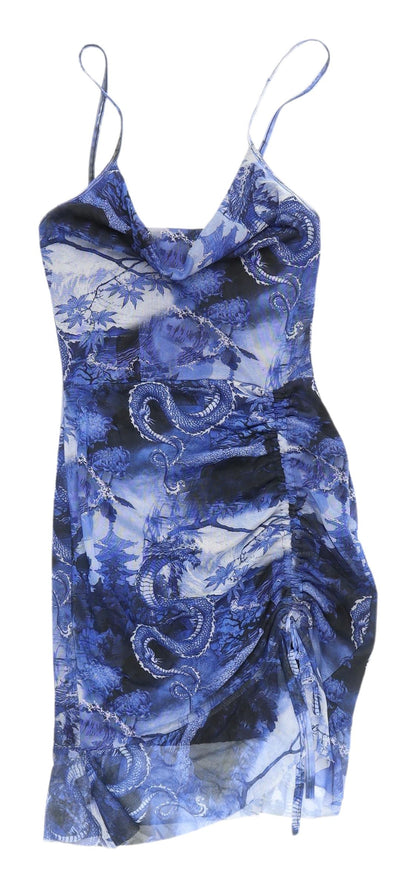 PrettyLittleThing Blue Slip Dress, Cowl Neck, Size 8, Party