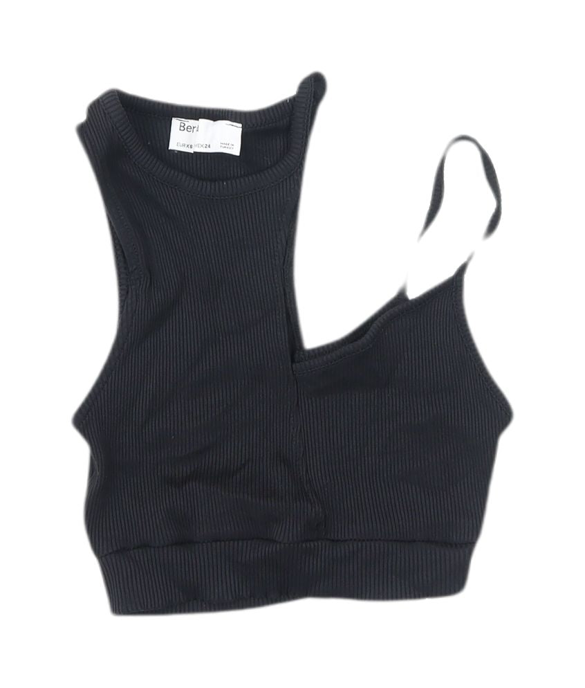 Womens UK Size XS Bershka Black Cropped Tank