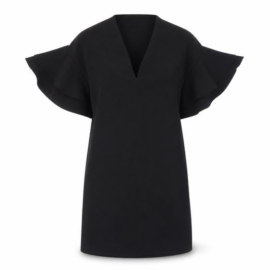 Front view of Zara Woman Black Shift Dress, XS, Short Sleeve, V-Neck