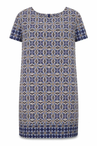 New Look Women's Blue Geometric Shift Dress, Size 14