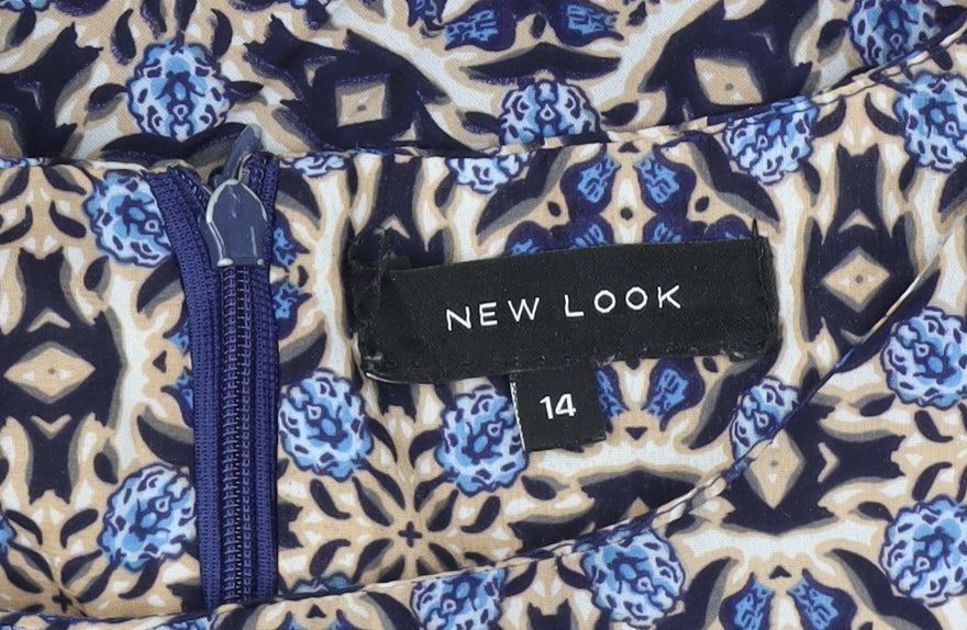 New Look Women's Blue Geometric Shift Dress, Size 14