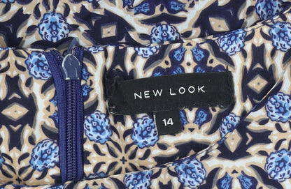 New Look Women's Blue Geometric Shift Dress, Size 14