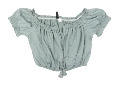 Womens UK Size S H&M Green Cropped Blouse