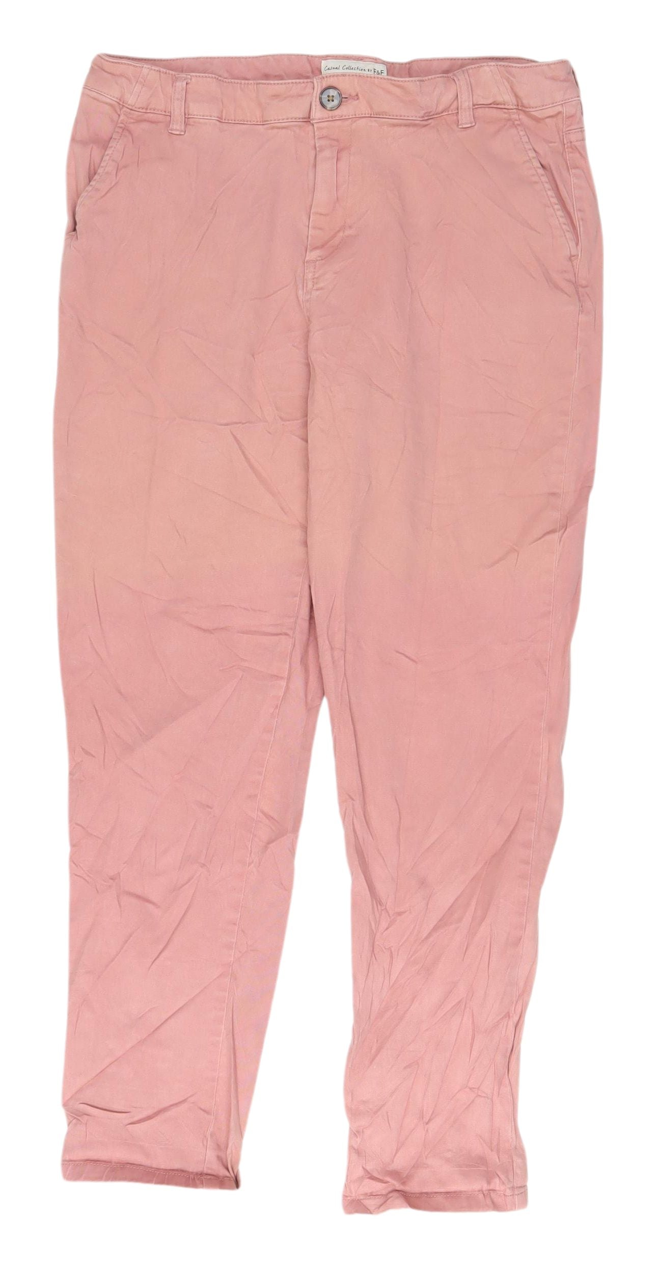 F&F Women's Pink Cropped Jeans, Size 12, Button Accent