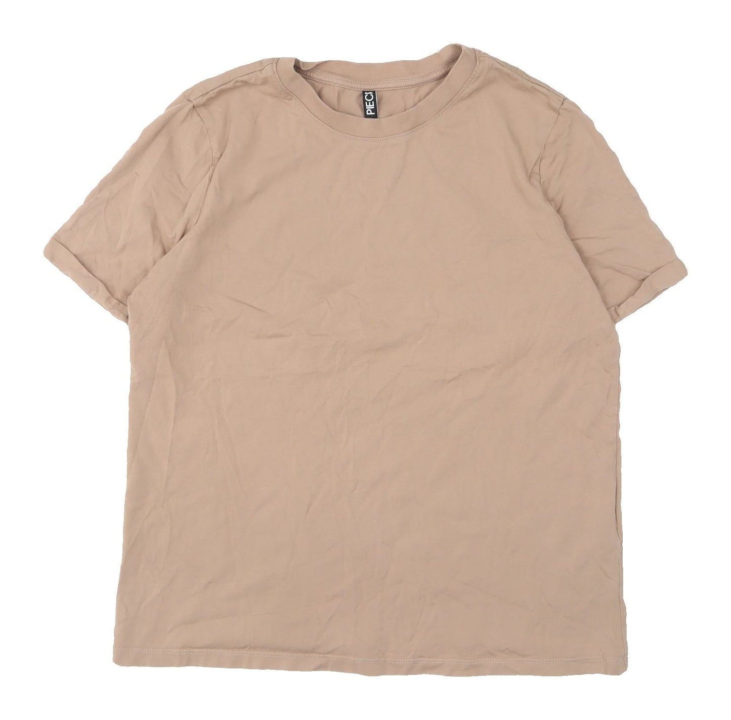 Womens UK Size M Pieces Beige Basic T-Shirt