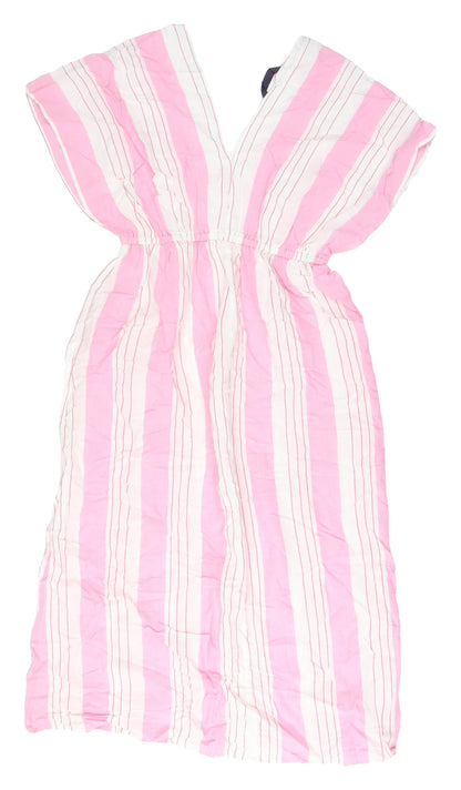 Marks and Spencer Women's Pink Striped Midi Dress M