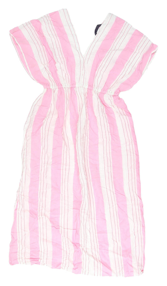 Marks and Spencer Women's Pink Striped Midi Dress M