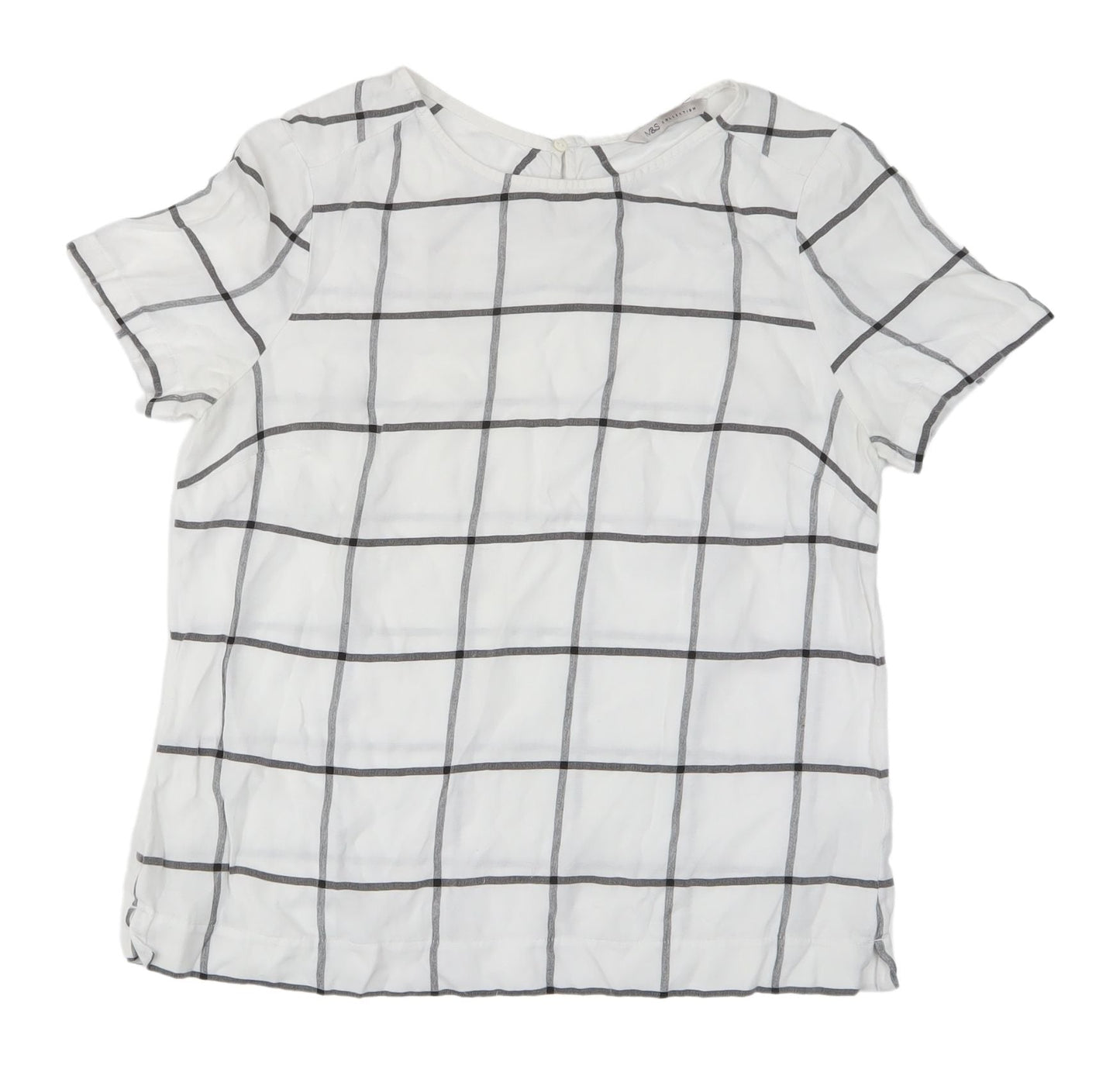 Marks and Spencer White Check T-Shirt UK 10, Women's
