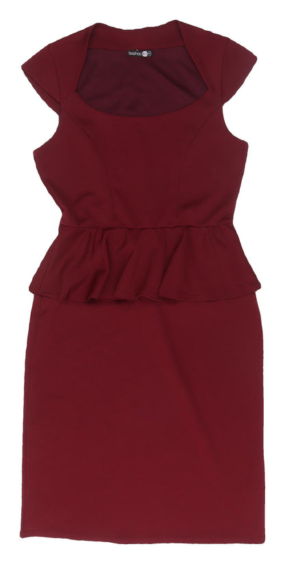 Boohoo Women's Red Peplum Dress, Size 16