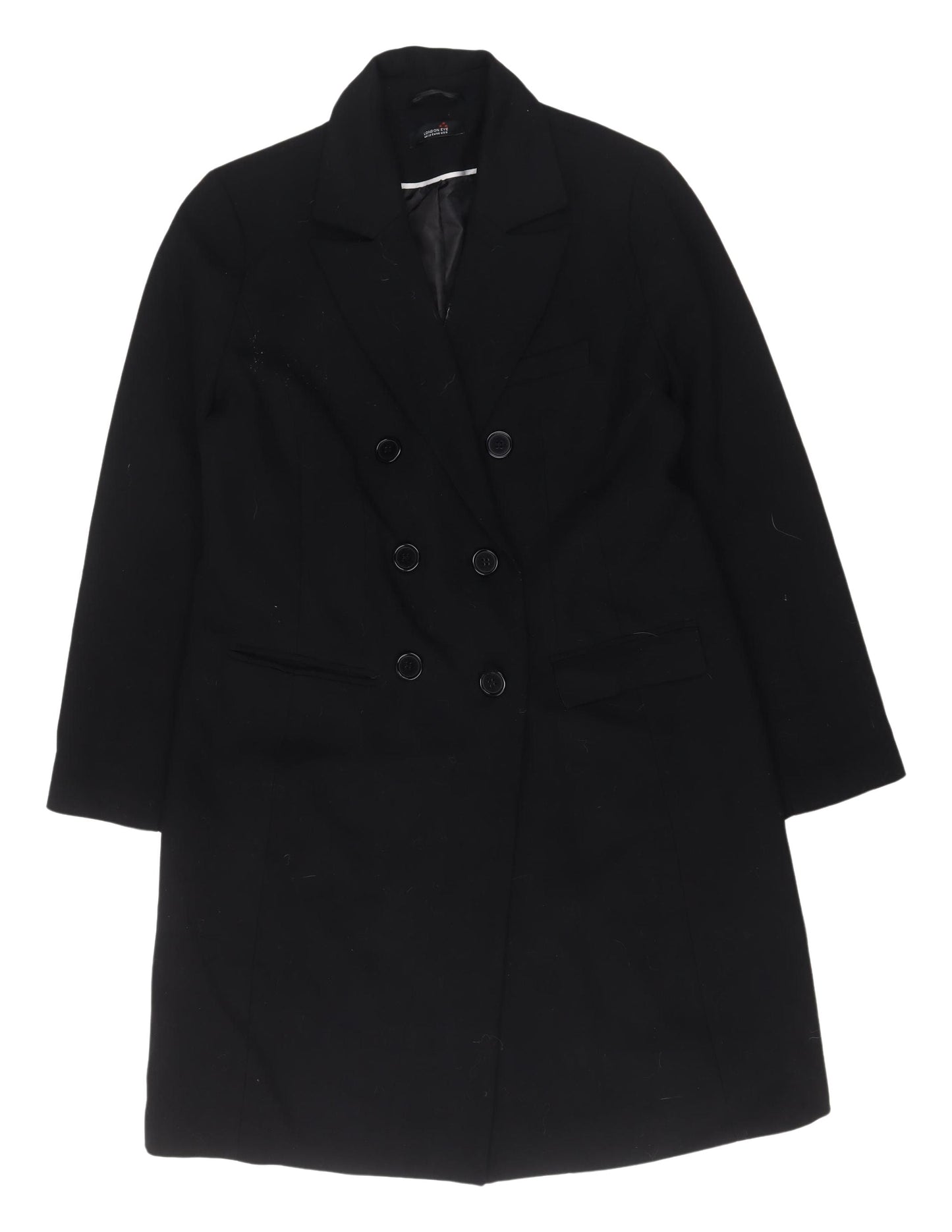 London Eye Women's Black Double-Breasted Overcoat Size 12