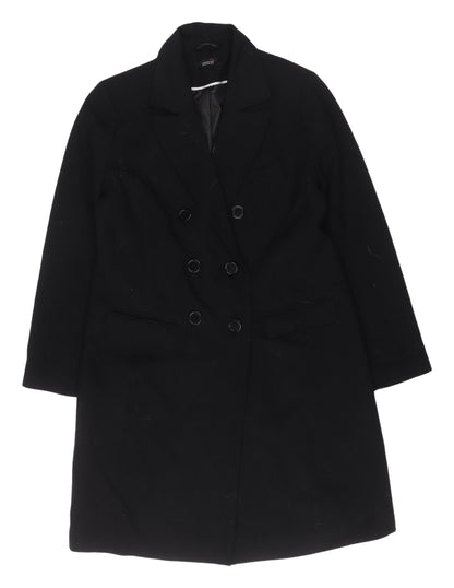 London Eye Women's Black Double-Breasted Overcoat Size 12