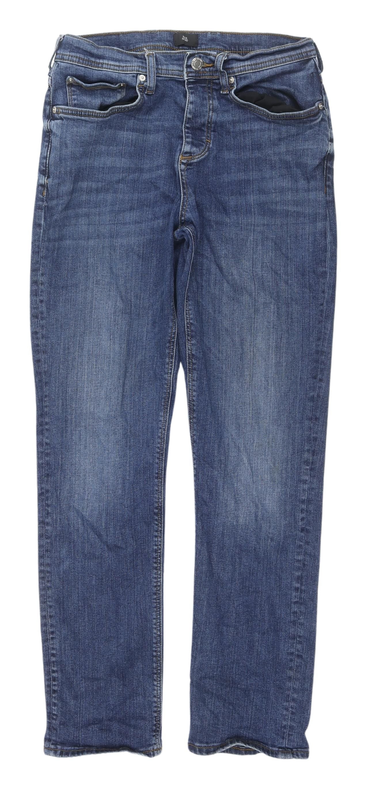 Mens UK Size 30 River Island Regular Fit Straight Blue Jeans